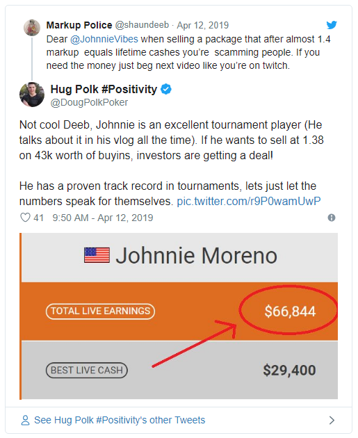 Johnnie Vibes’ Moreno给自己WSOP赛事投资组合开高价，有人反对有人赞同