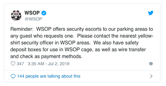 WSOP回应扑克玩家人身安全问题