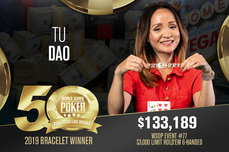 女牌手Tu Dao赢得$3,000有限德扑六人桌赛事冠军，收获职业首条金手链！