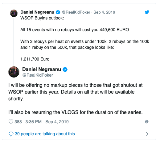 丹牛宣布再次以原价出售WSOP-E全部金手链赛事份额