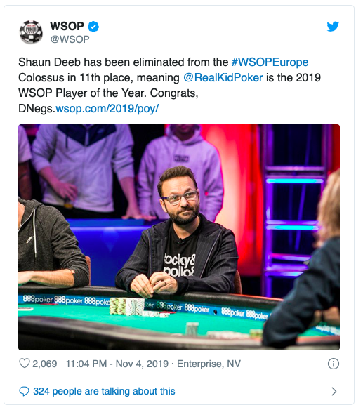 Daniel Negreanu第三次荣获WSOP年度最佳牌手称号！